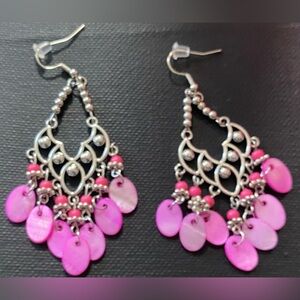 Elegant Silver and Pink Chandelier Earrings